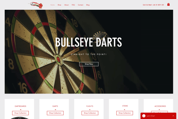 Bullseye darts landing web page - wordpress web designing at Big Red Jelly.