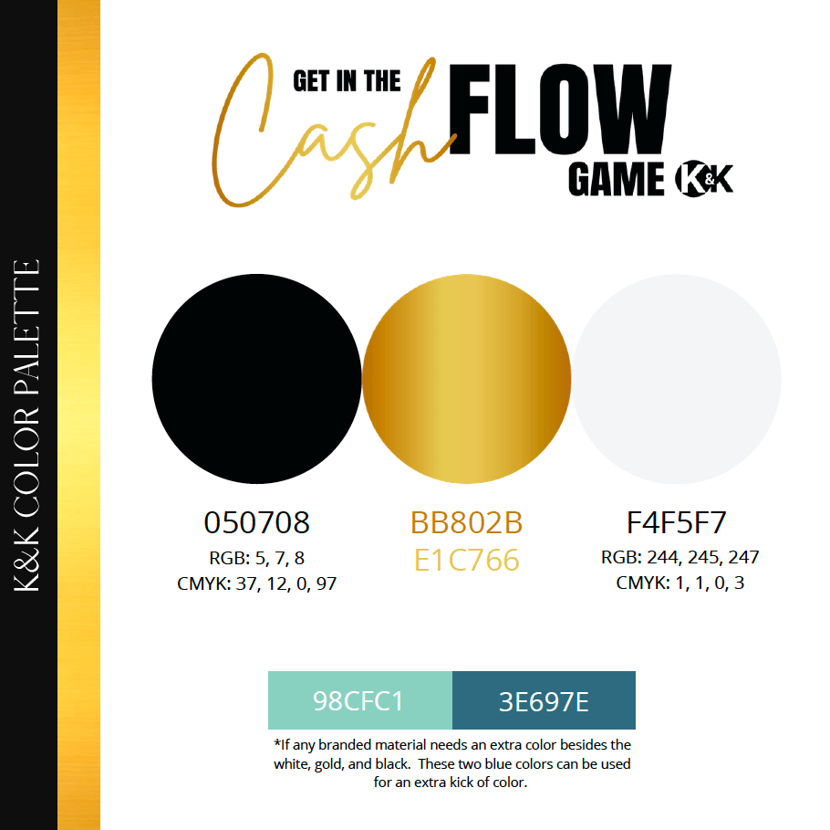 Cash flow color palette brand style guide book - new branding and color strategy at Big Red Jelly.
