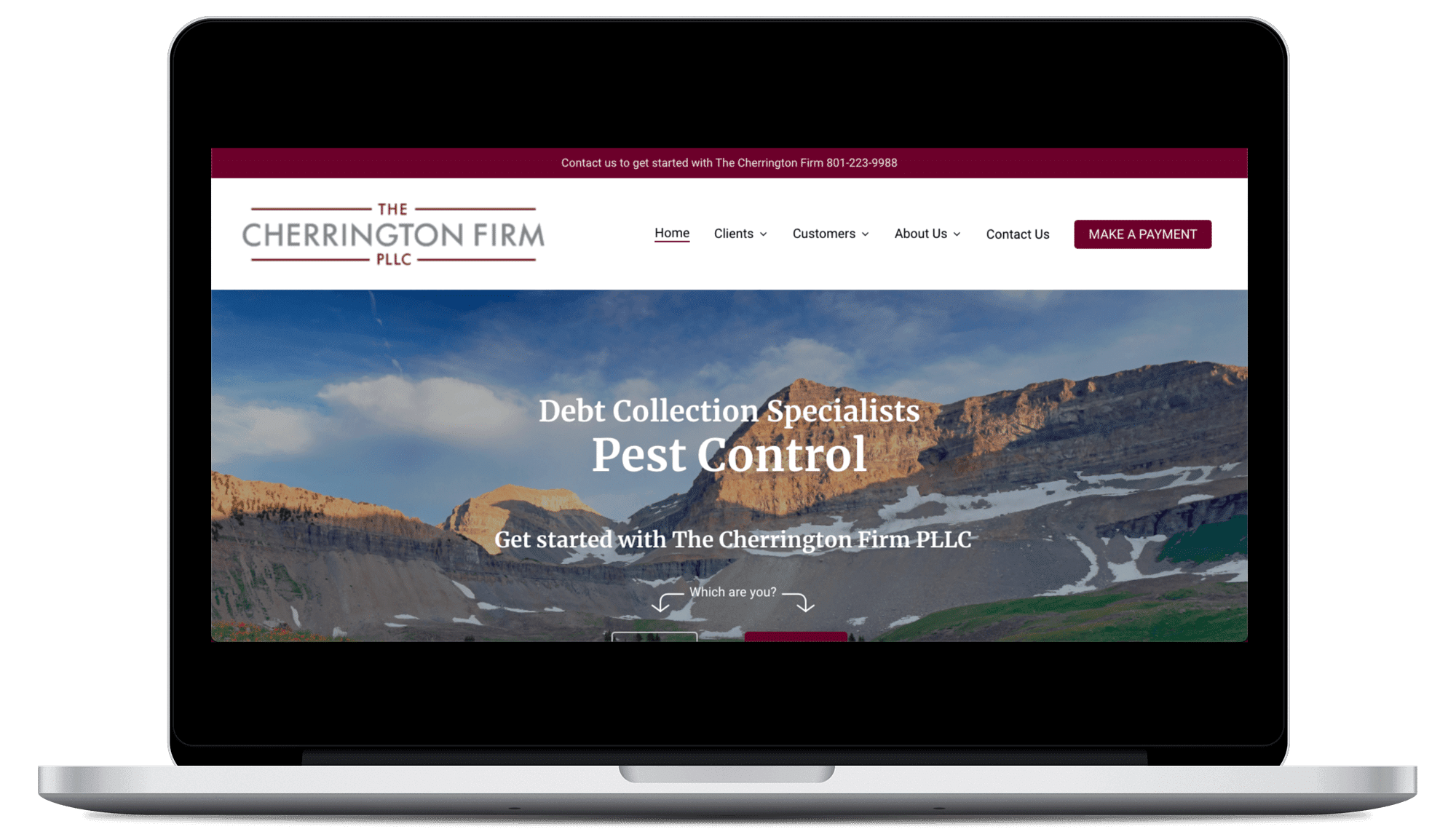 Cherrington Firm front webpage computer mockup - web design firm Big Red Jelly Provo Utah.
