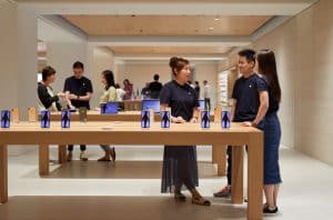 People shopping in Apple store in Japan