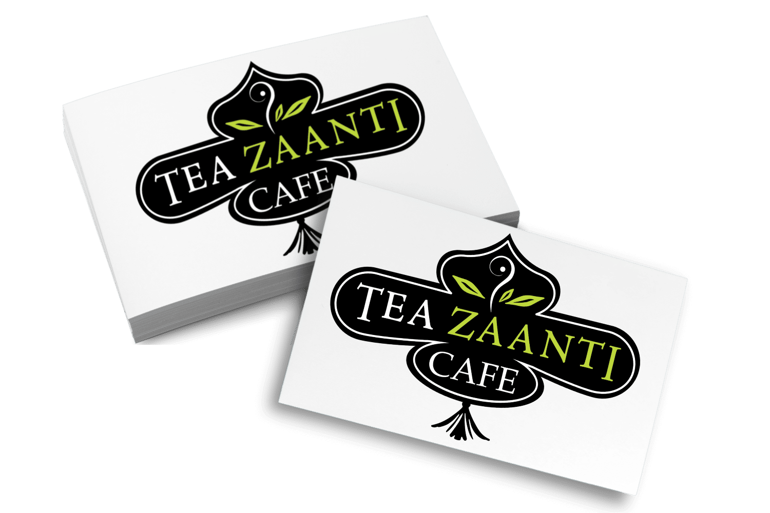 Tea cafe company logo business card mockup graphic design at Big Red Jelly.