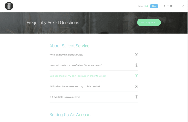 Salient service FAQ webpage screenshot web design