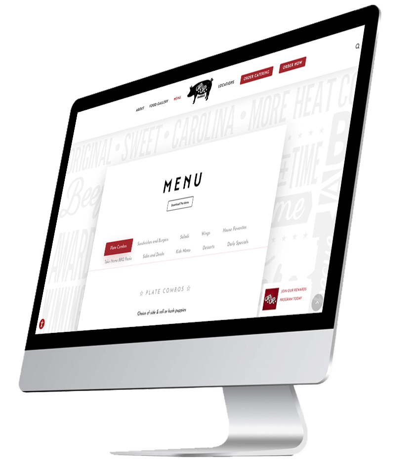 R&R menu web page mockup - web design ecommerce woocommerce menu building Big Red Jelly