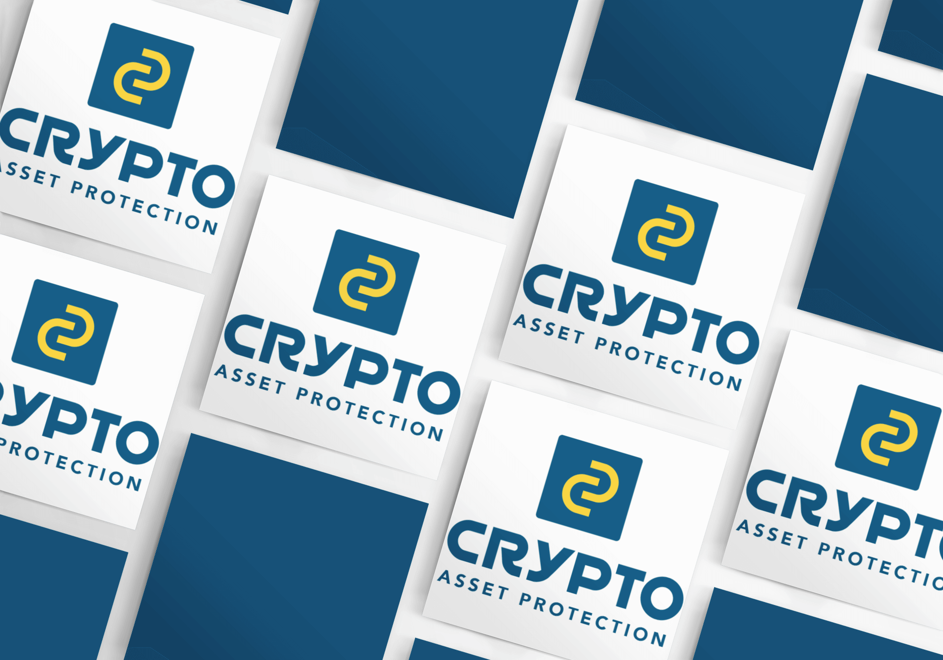 Crypto mockup of square flyers with company logo.