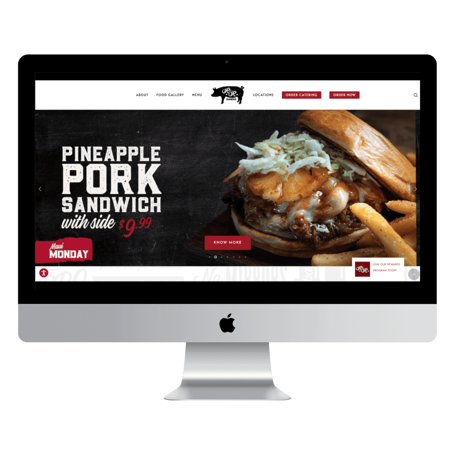 R&R barbeque website design mockup with computer - Big Red Jelly brand and build