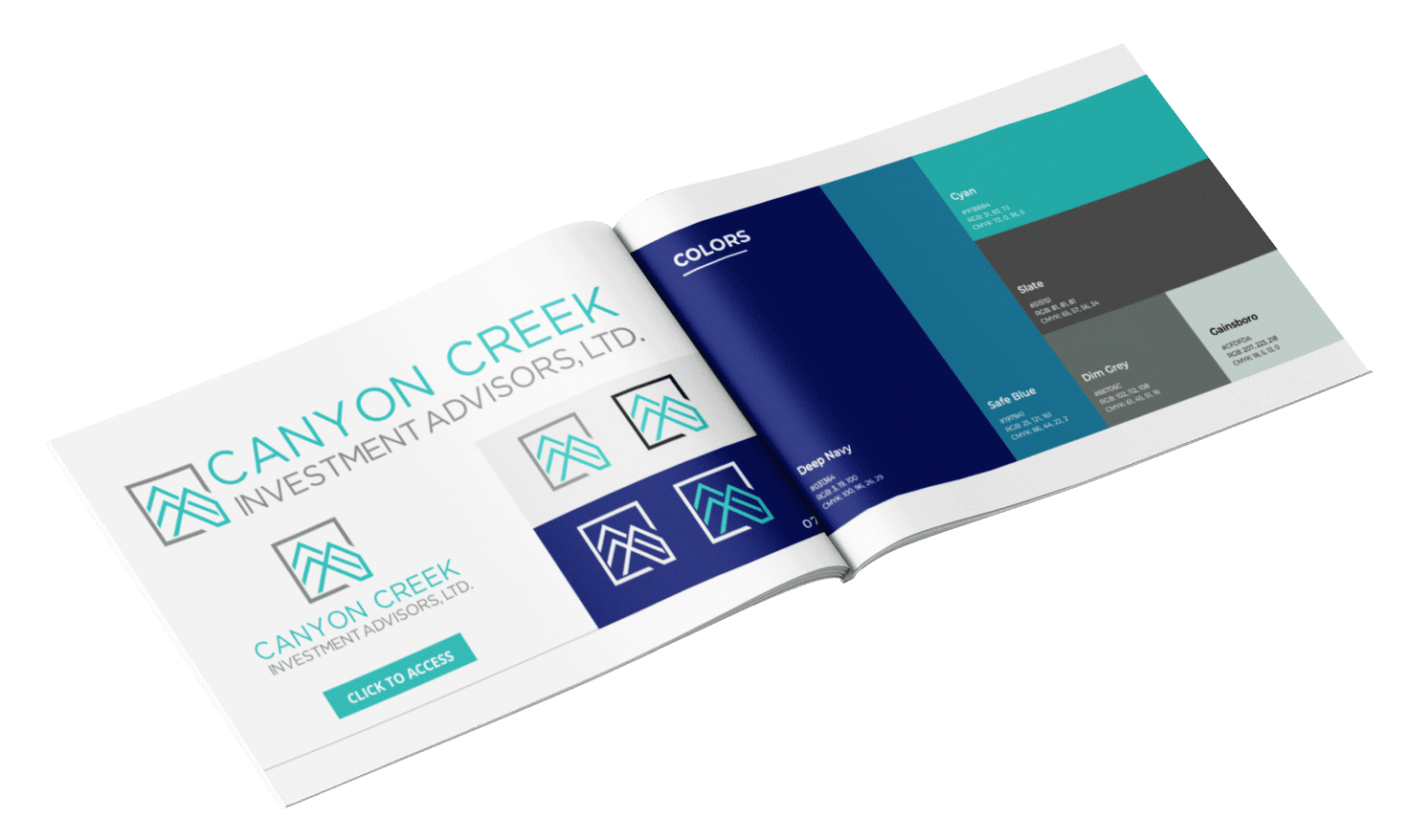 Canyon Creek brand style guide mockup page logos and colors by Big Red Jelly