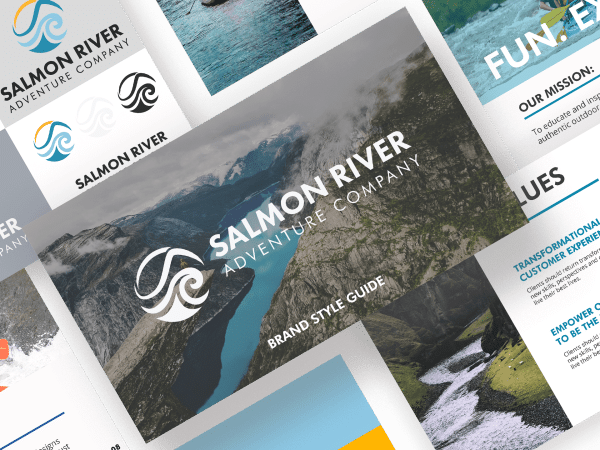 Salmon River White Water business cards mockup brand and logo design - Big Red Jelly brand style guide