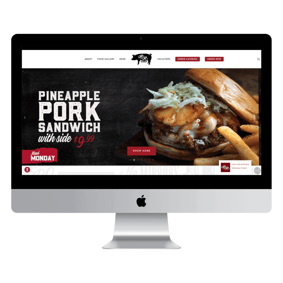 R&R barbeque website design mockup with computer - Big Red Jelly brand and build